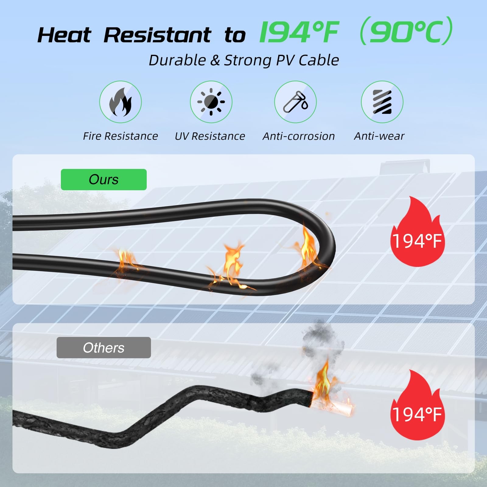 30FT 10AWG Solar Panel Extension Cable, Bateria 30FT, Black and Red