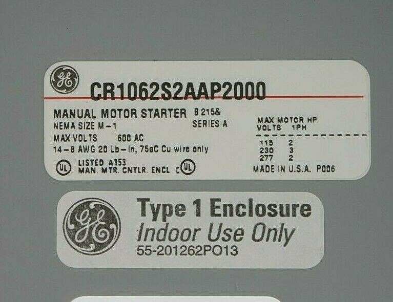 GE CR1062S2AAP2000 Manual Motor Starter