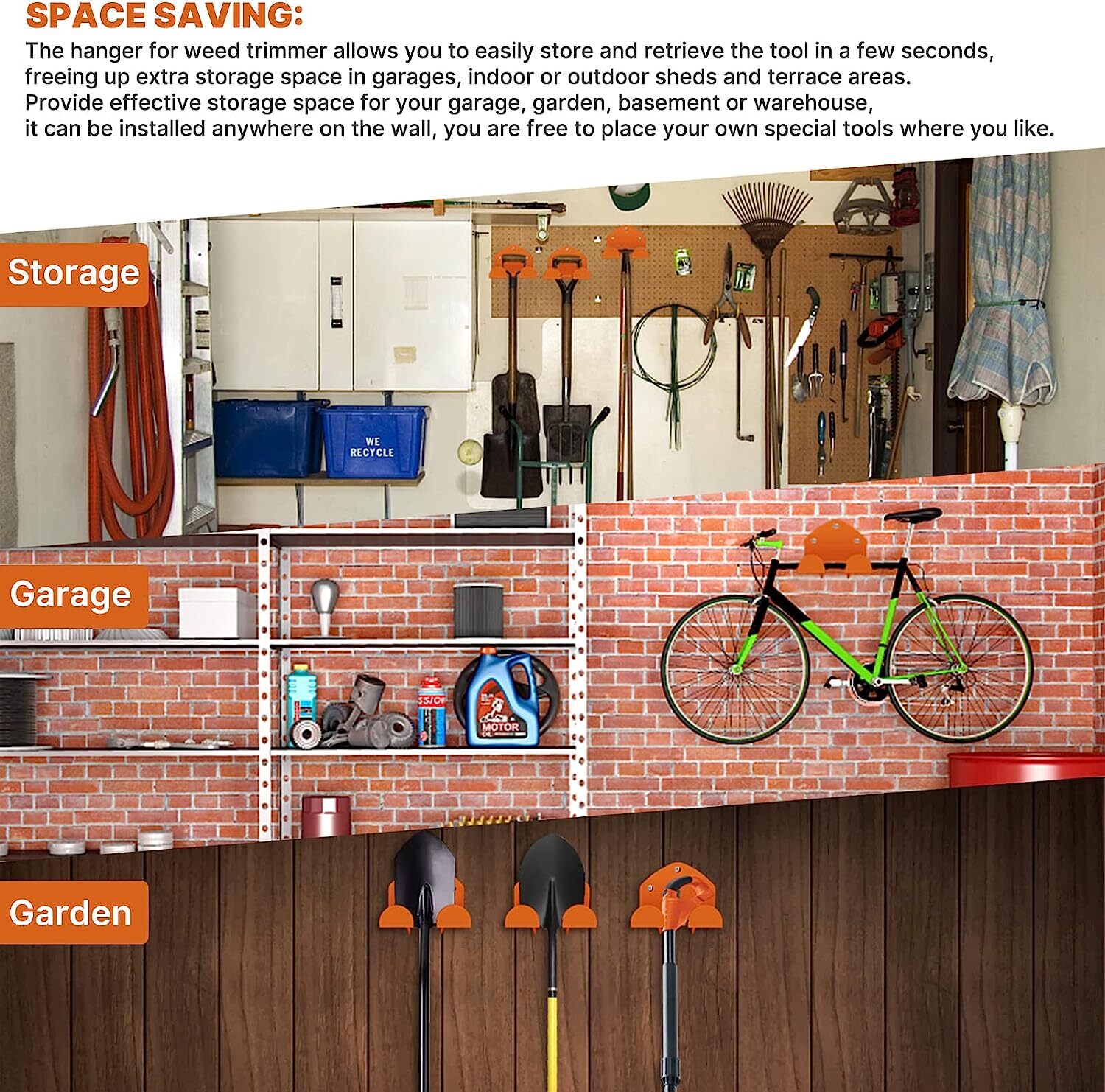 Garage Trimmer Rack - Heavy Duty Stainless Steel Power Tool Hanger - 1 Pack