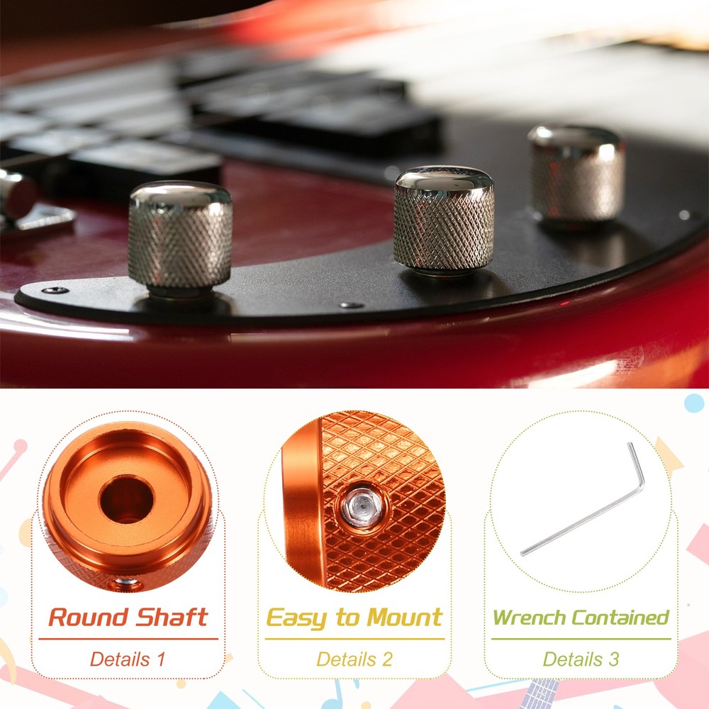 4PCS Guitar Knobs Metal, Volume Tone Knobs 1/4" x 7/8" x 0.6", Orange Red