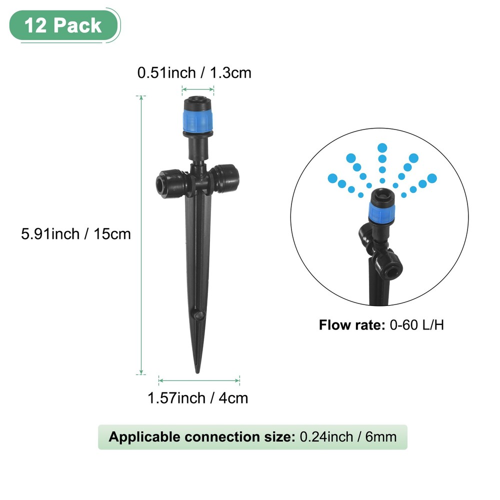 12-Pack Drip Irrigation Emitters, Adjustable 360 Degree Drippers, Blue