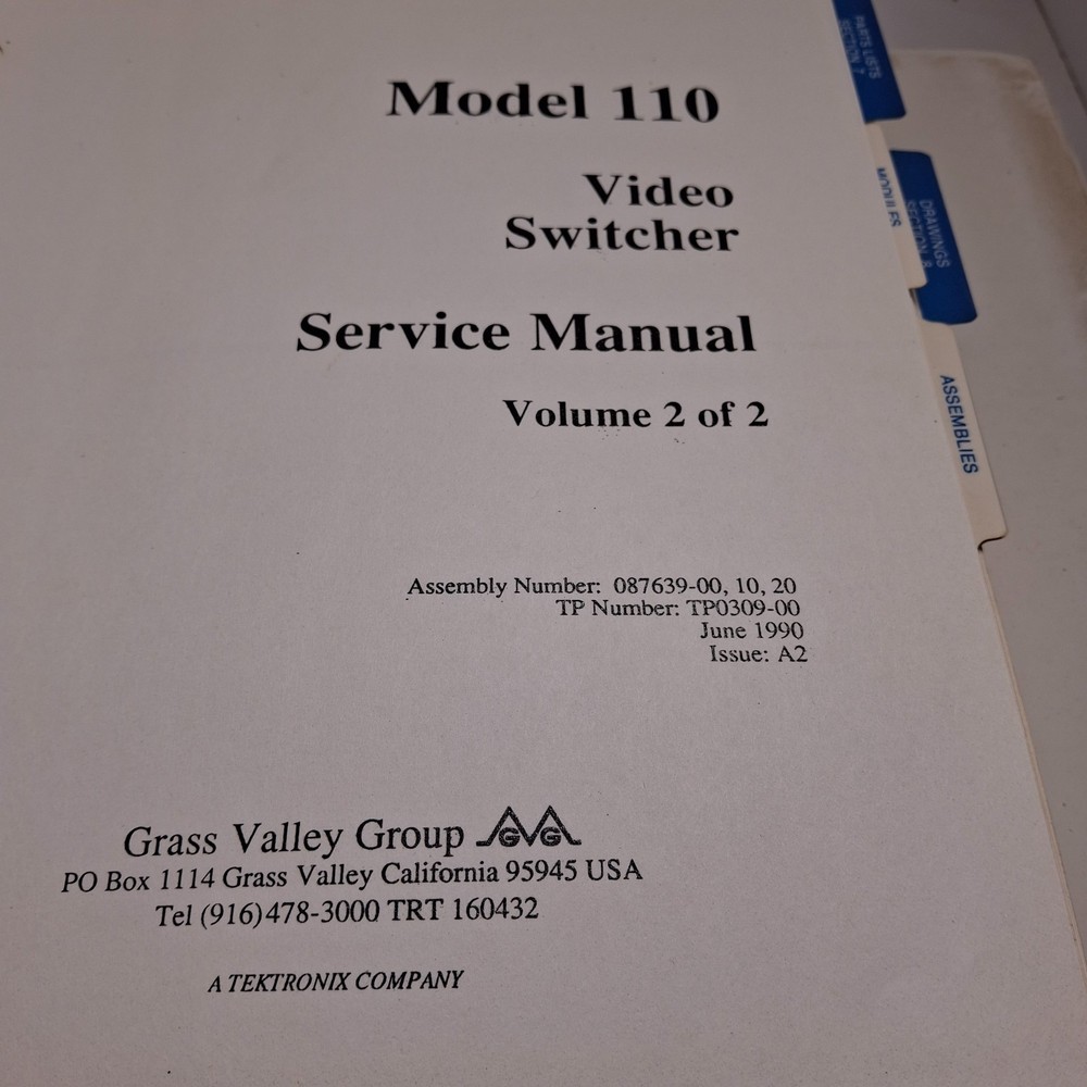Grass Valley Model 110 Manuals 2‑Volume Set + ABC Notes + Install Planning Guide