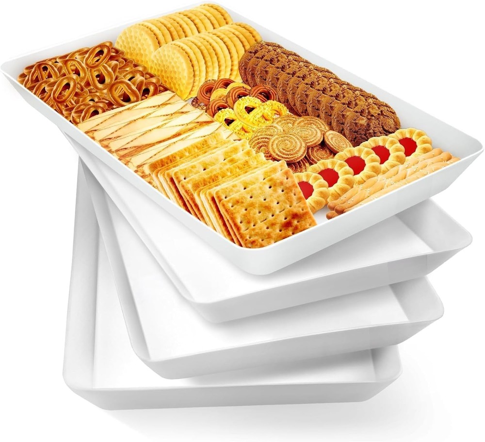 WOWBOX 4 pcs Serving Tray for Entertaining, Grilling BBQ Accessories, White