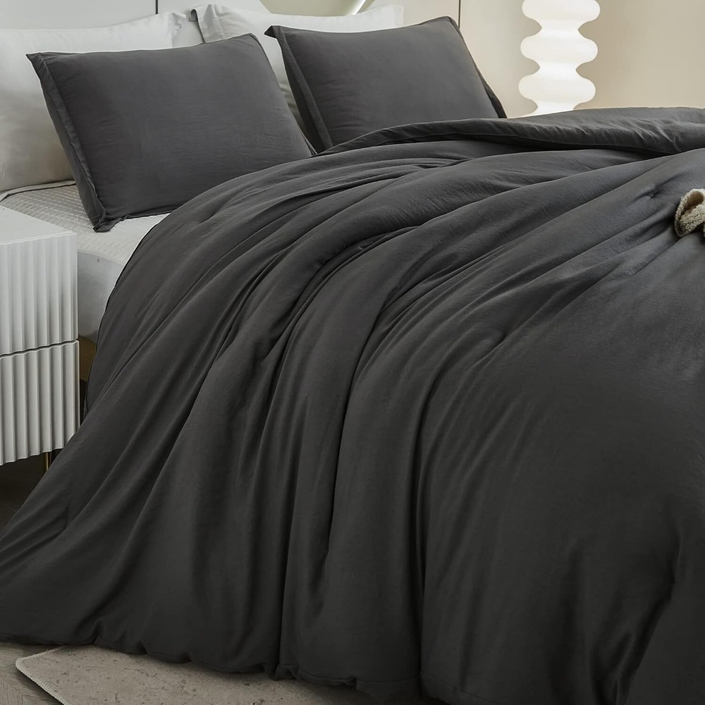 Gray Comforter King Size Set, Lightweight Plain, All Season Fluffy Bedding Set