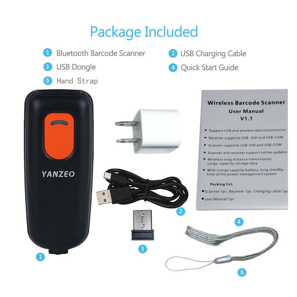 YZ 2.4Ghz Wireless Bluetooth Barcode Scanner USB Cordless 1D Barcode Reader New