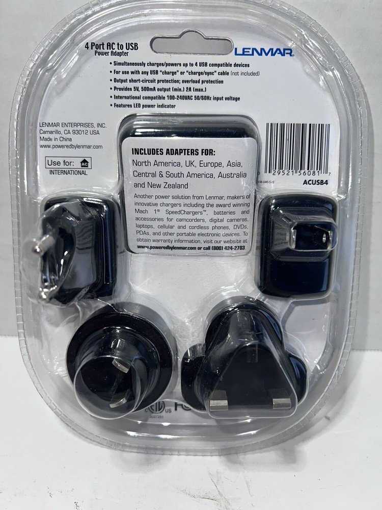 Lenmar Internationally Capable 4 Adapters Charges 4 Devices AC to USB NIB