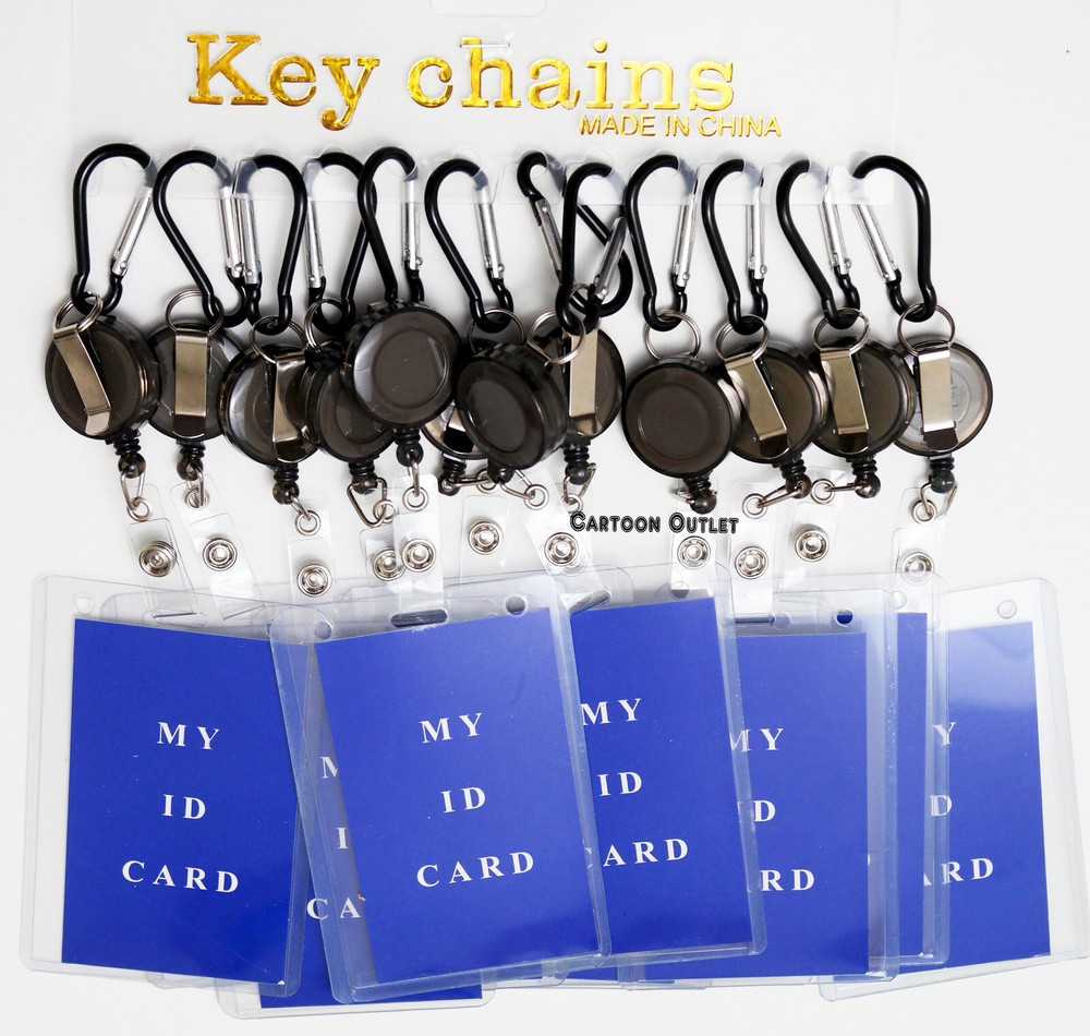12 Retractable Clip Key Chain Ring ID Holder Black