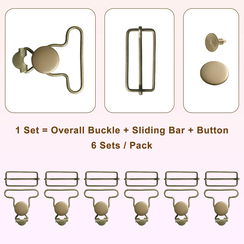 6 Sets Metal Overall Buckles Replacement Overall Clasp Replacement Suspender Cli