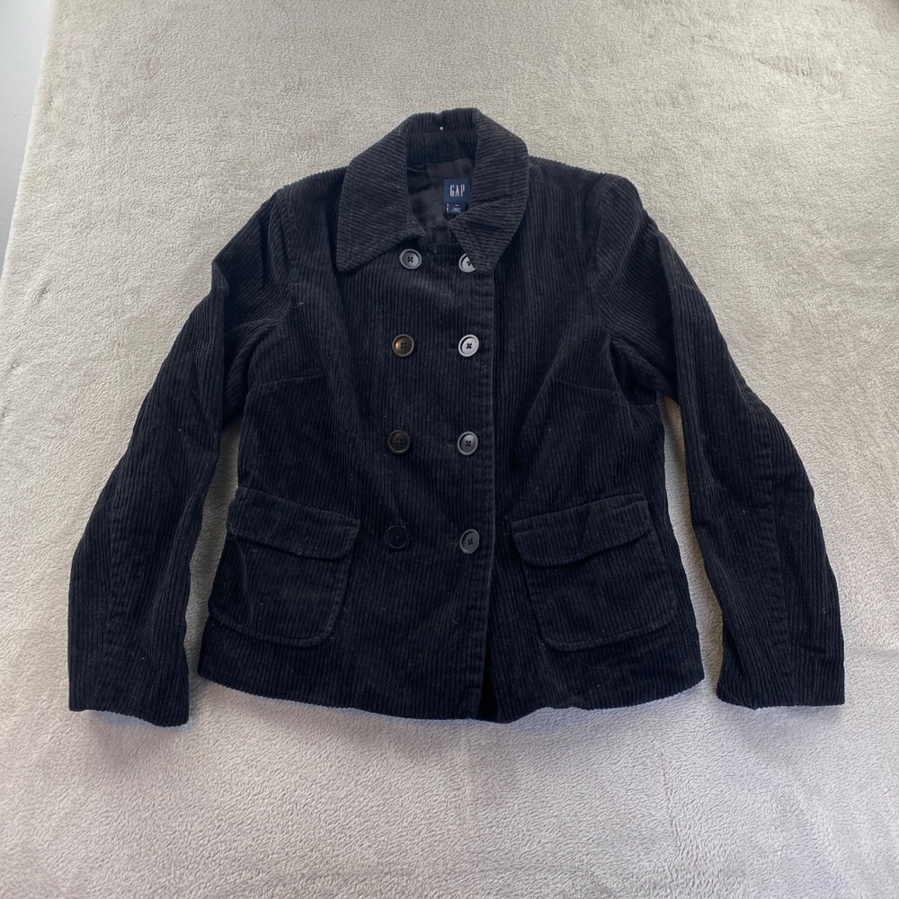 Gap Womens Corduroy Blazer Jacket Size Medium Black Double-Breasted Collared