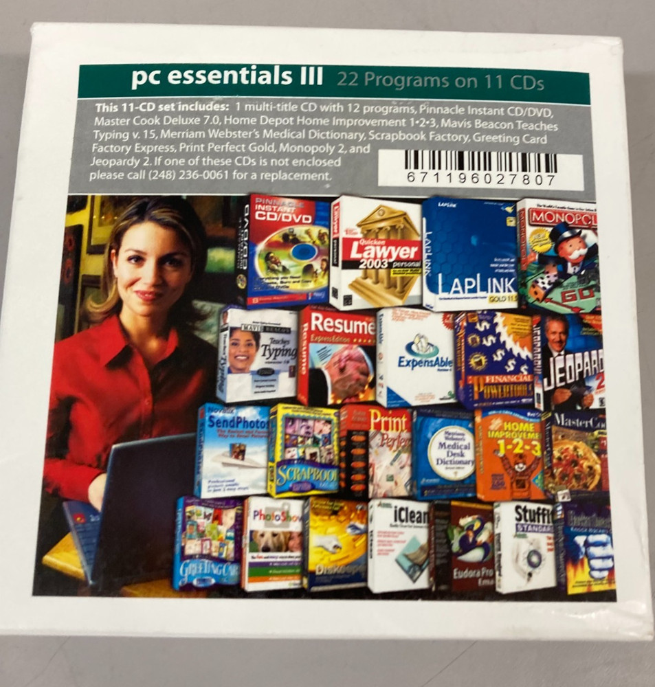 Vintage Software PC ESSENTIALS 3  10 CDs Jeopardy MonopolyBEacon