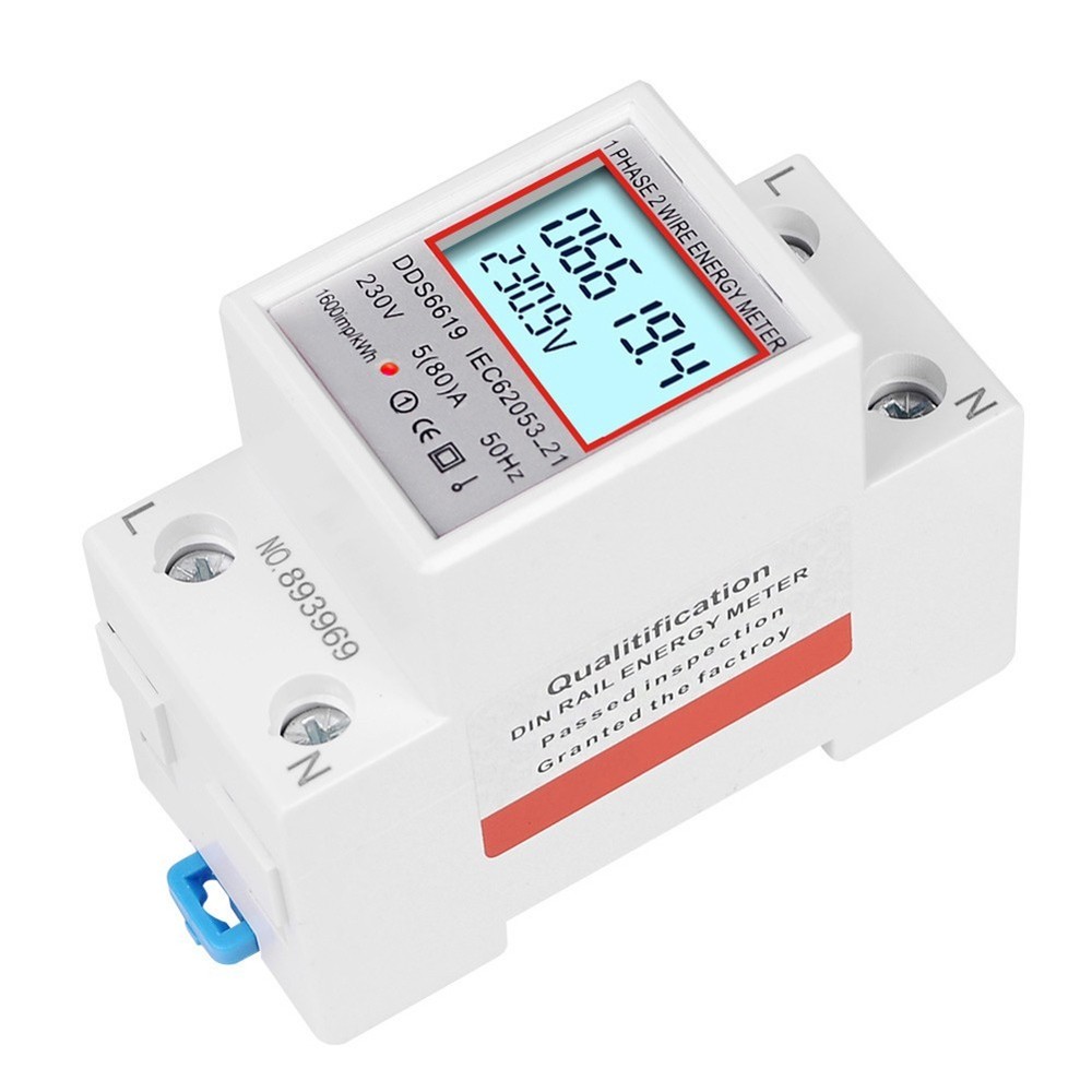 LCD Energy Meter for Din Rail Systems with Voltage Current Measurement 80A