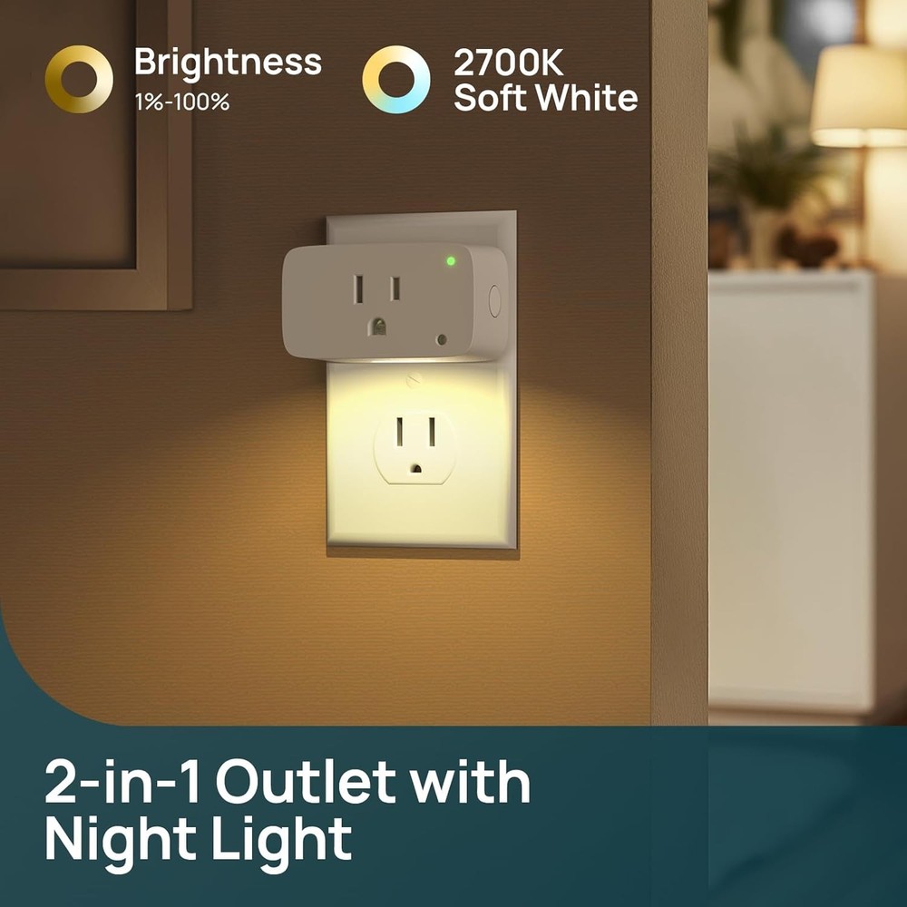 Matter Smart Plug W/ LED Night Light Work W/ Alexa Apple Home Google Smart