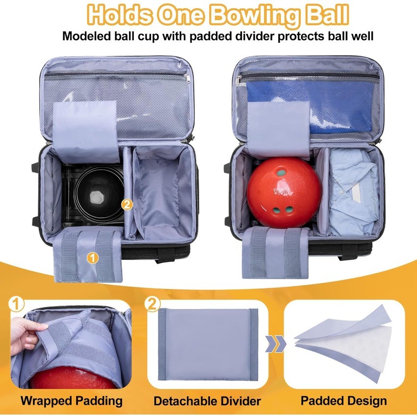Single Ball Roller Bowling Bag with Wheels and Retractable Handle Extends