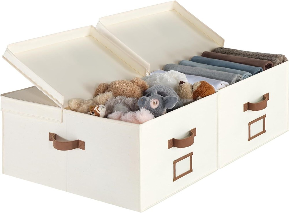 StorageWorks Extra Large Clothes Storage Bins, 55L Fabric Ivory White