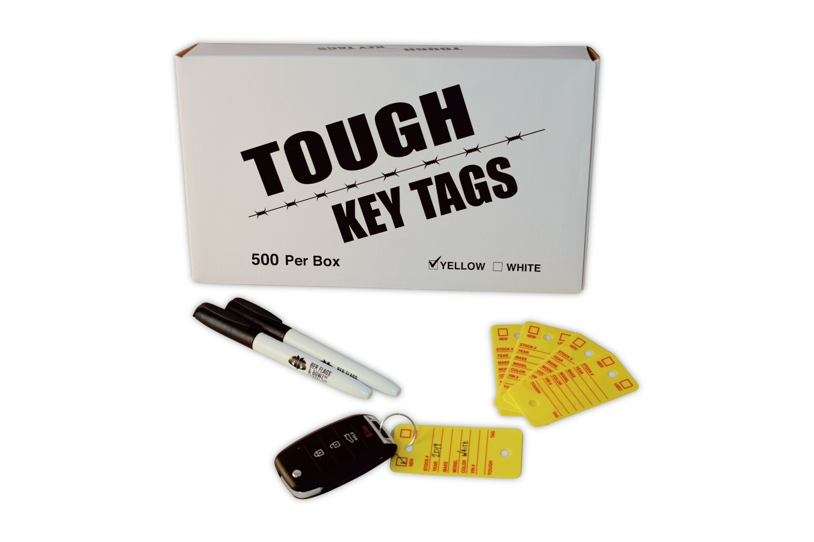 Strong Poly Key Tags | Tough Poly Rigidene Style | 500 car dealer tags