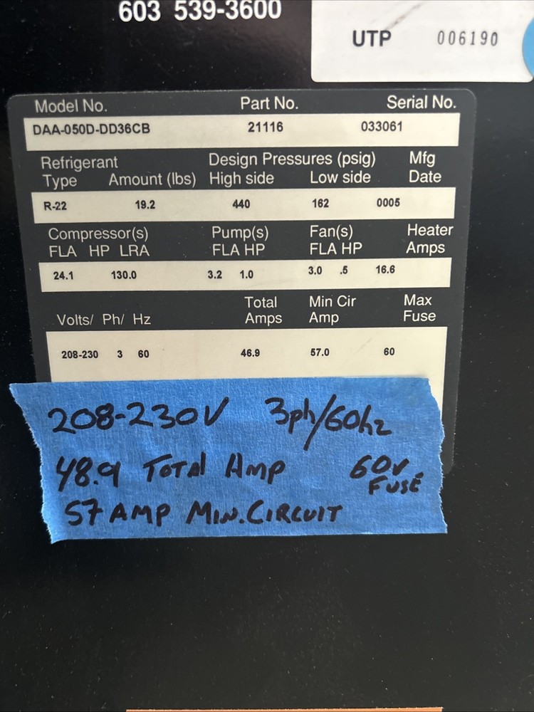 AFFINITY DAA-050D-DD36CB RECIRCULATING CHILLER 208V 3PH