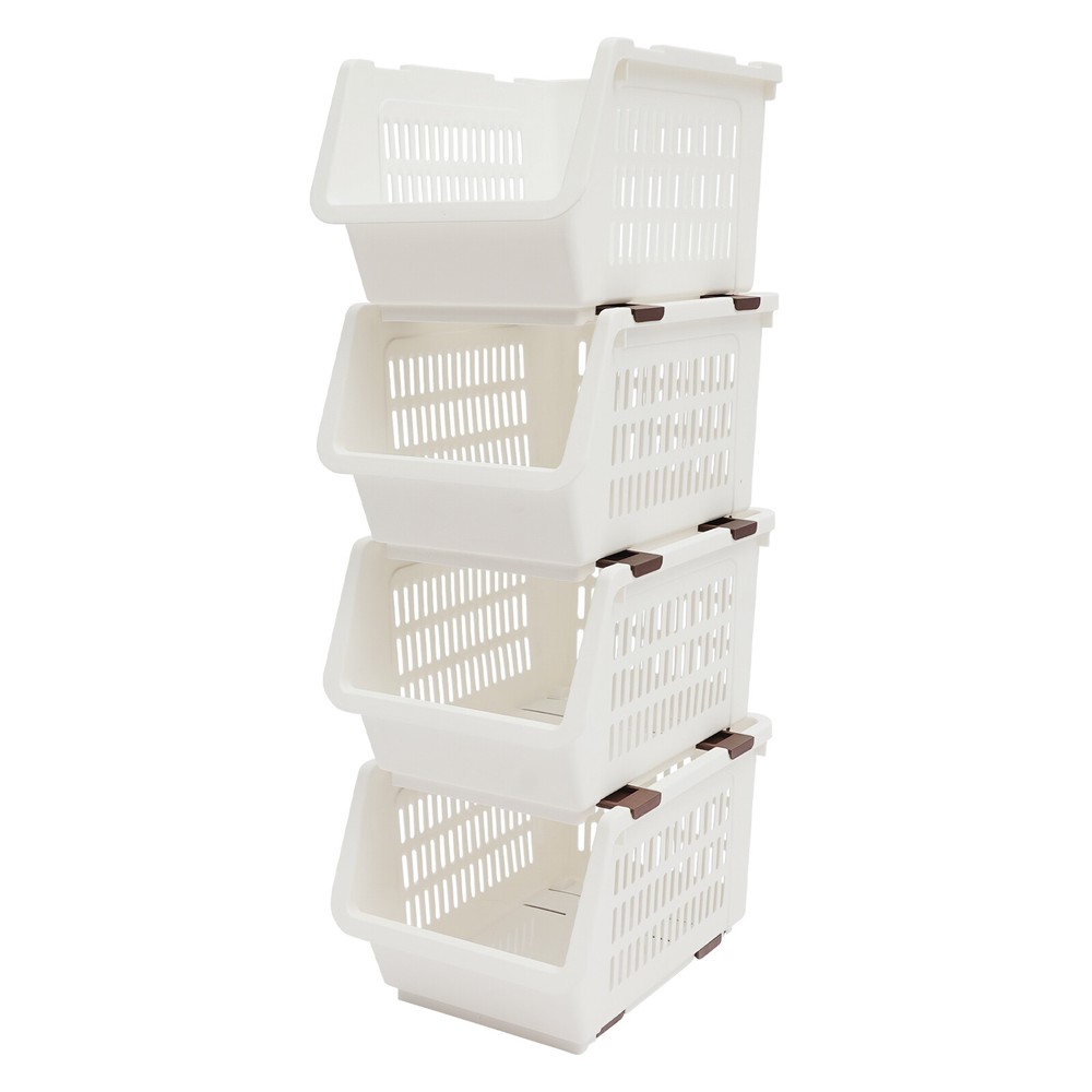 4 Pack Stacking Storage Baskets, Multifunctional PP Organizer Bins Space-Saving