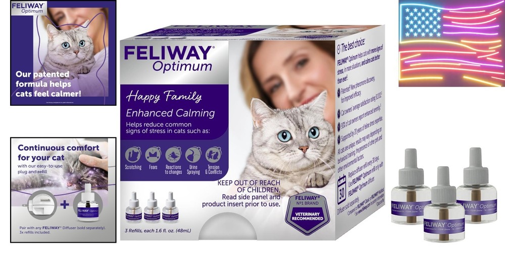 Optimum 3 x 30 Day Cat Calming Refills for Pheromone Diffuser, 3 x 48ml Value...