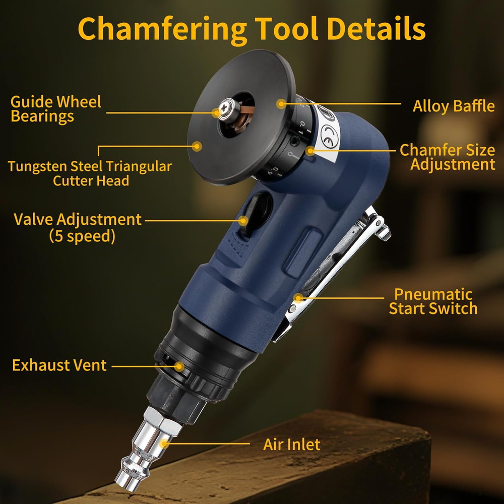 2 in 1 Pneumatic Chamfering Tool - Mini Air Chamfer Tool for C & R Deburring, 45