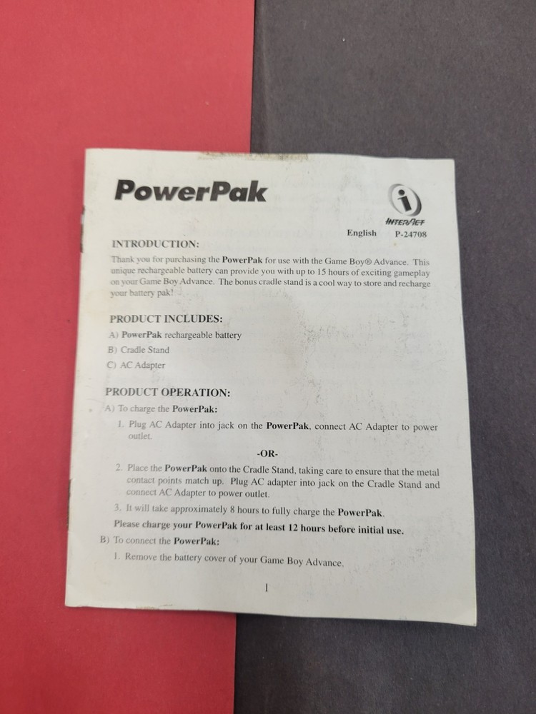 GAMEBOY ADVANCE POWER Pak Interact Instructions Only
