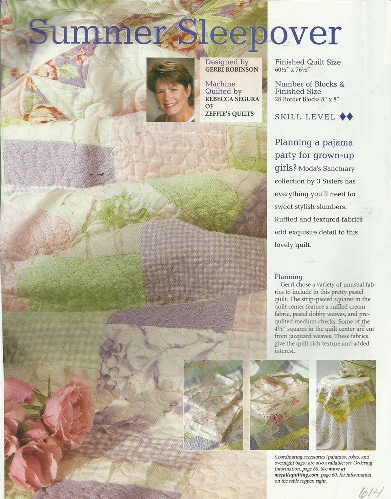 L0296 SUMMER SLEEPOVER QUILT PATTERN/INSTRUCTIONS