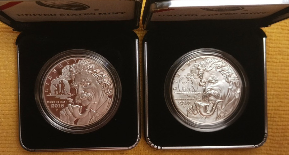 2016 MARK TWAIN SILVER DOLLARS PROOF AND UNCIRCULATED OGP/COA