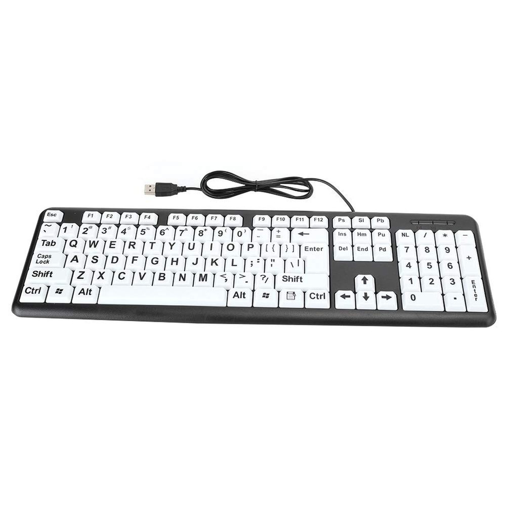 Large Print Computer Keyboard, 104 Keys USB Wired Computer Keyboard Visually ...
