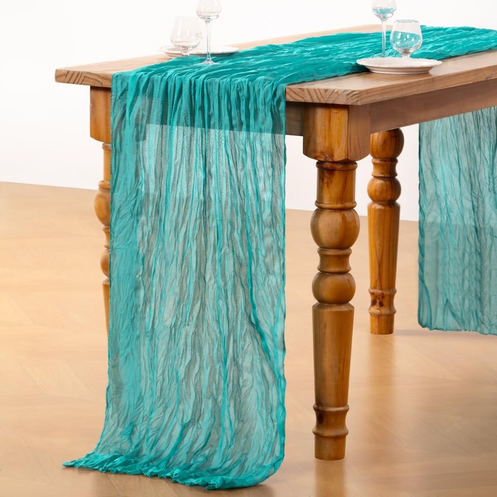 Teal Green Cheesecloth Table Runner Spring Easter Table Runner Boho Gauze 120...