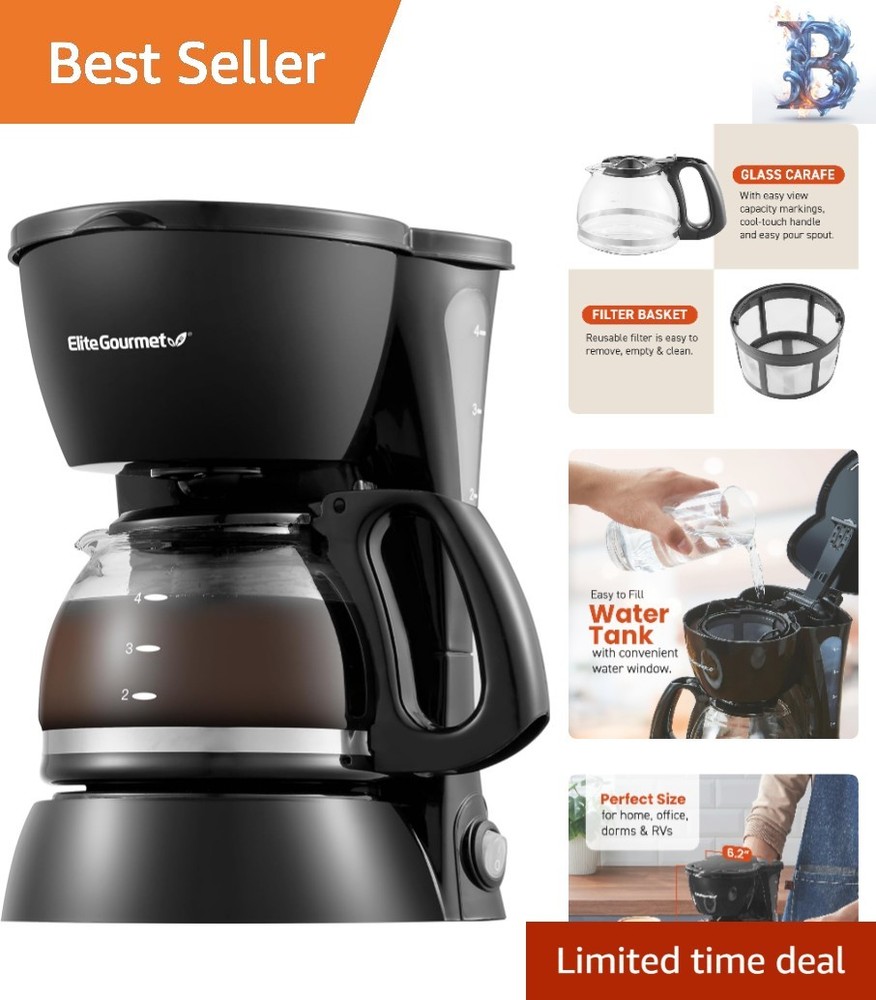 Effortless 4-Cup Coffee Maker with Pause 'n Serve & Eco-Friendly Reusable Filter