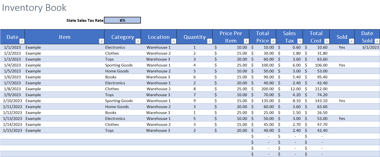 Sales Revenue & Expense Tracker Excel Spreadsheet w/ Inventory Log Tax Prep