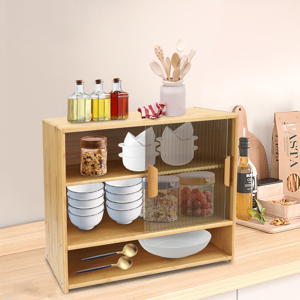 Small Bamboo Kitchen Pantry Sideboard Freestanding Countertop Storage Cabinet US
