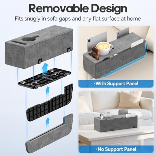 Sofa Armrest Couch Caddy with Cup Holder, Insertable/Removable (1-Pack) Gray