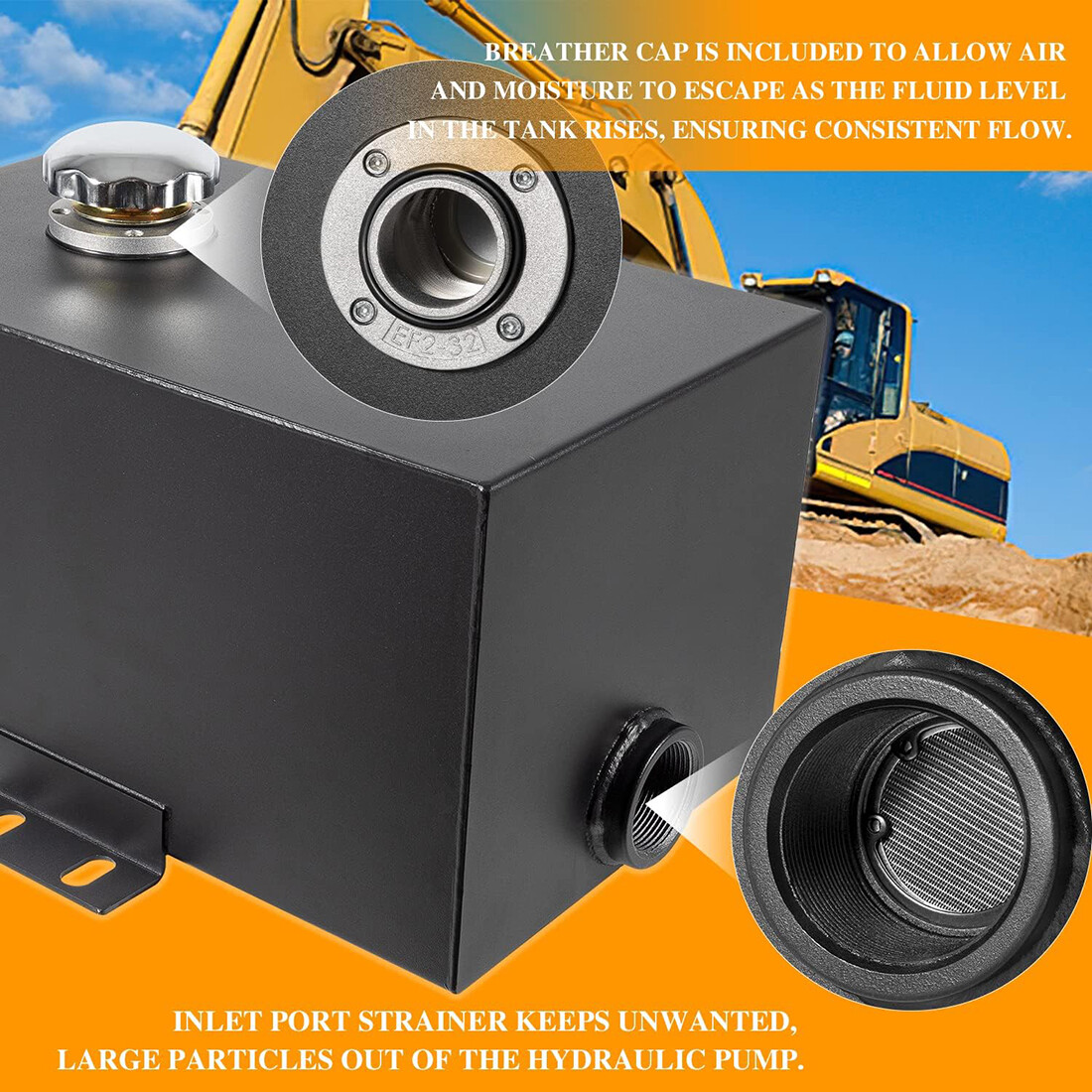 5 Gallon 14 Gauge Steel Hydraulic Fluid Reservoir Tank 1.5" Inlet 0.75" Outlet