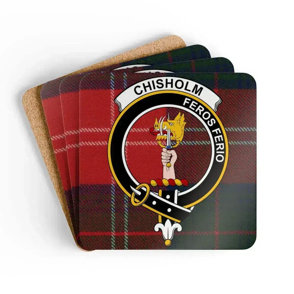 Chisholm Crest Scottish Tartan Coaster Set