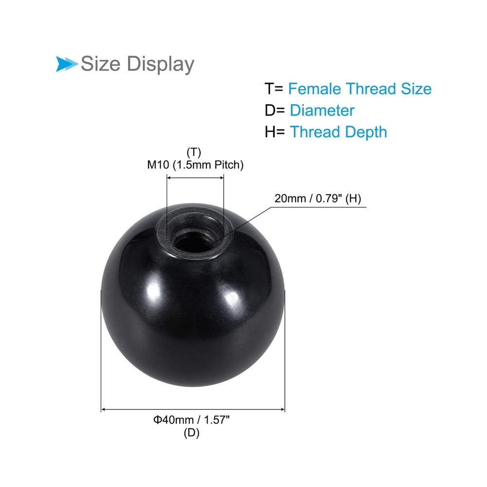 Thermoset Ball Knobs, M10 Female Thread 40mm Diameter, Plastic Metric Hand Sc...