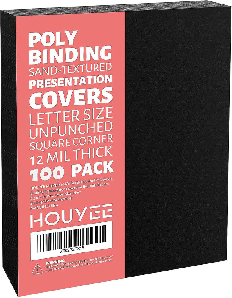 100 Pack 12 Mil Poly Binding Covers,Sand Texture Binding Presentation Covers,8.5