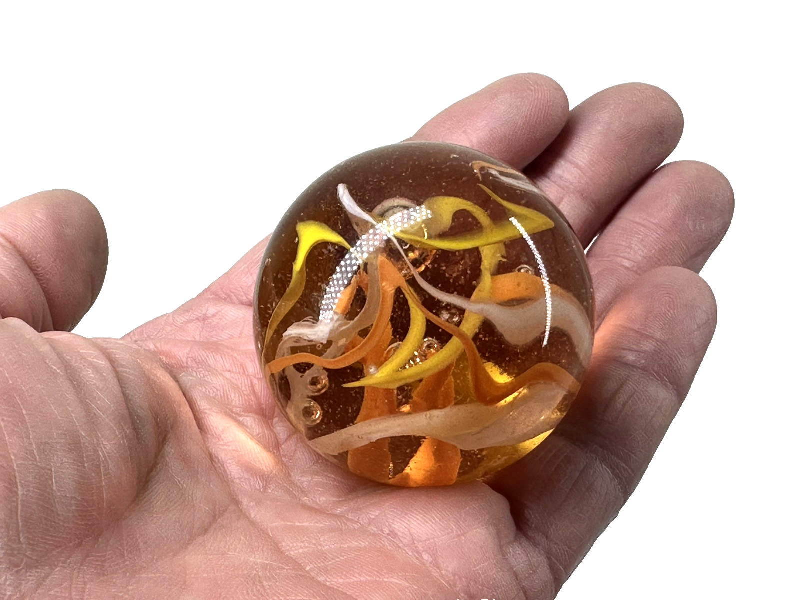 TOE BREAKER 50mm (2") FIREFLY Orange/Yellow Marbles glass ball HUGE