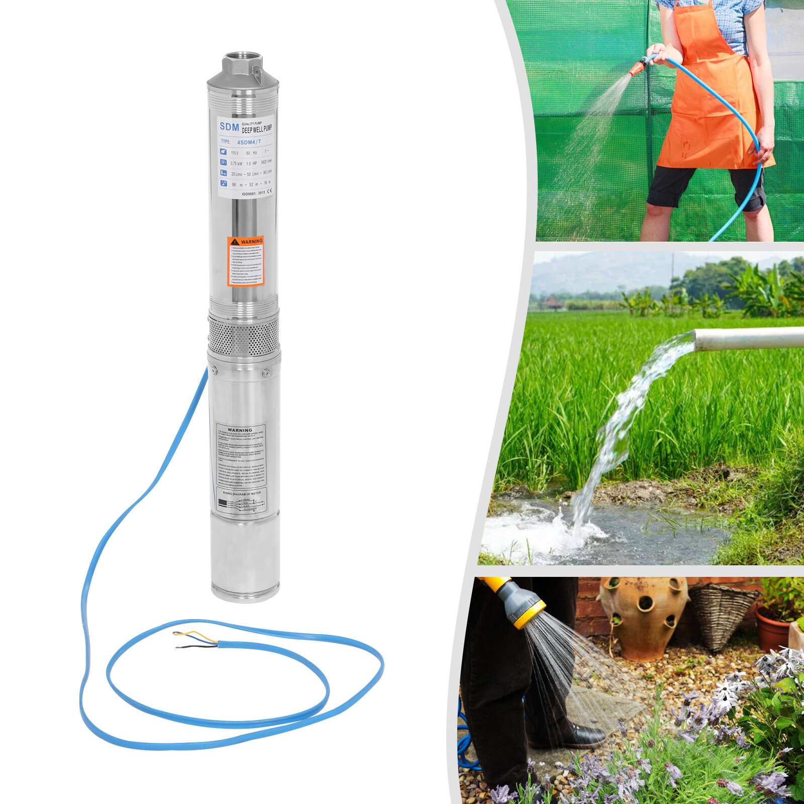 Submersible Pump, Deep Well Pump, Deep Well Pump for Farm Irrigation 1HP 110V