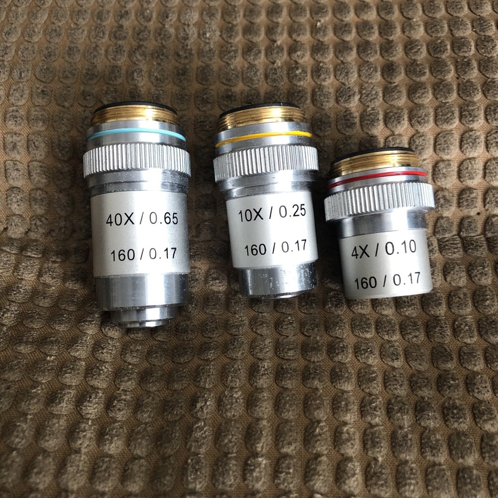 3 pcs US micro microscope objectives 4x 10x 40x