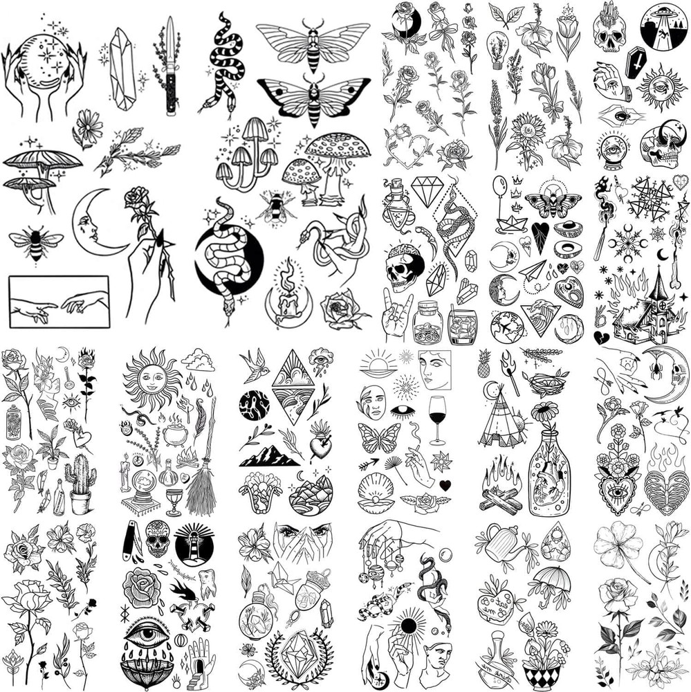 GLARYYEARS 150+ Pattern Black Tiny Temporary 20 Count (Pack of 1),