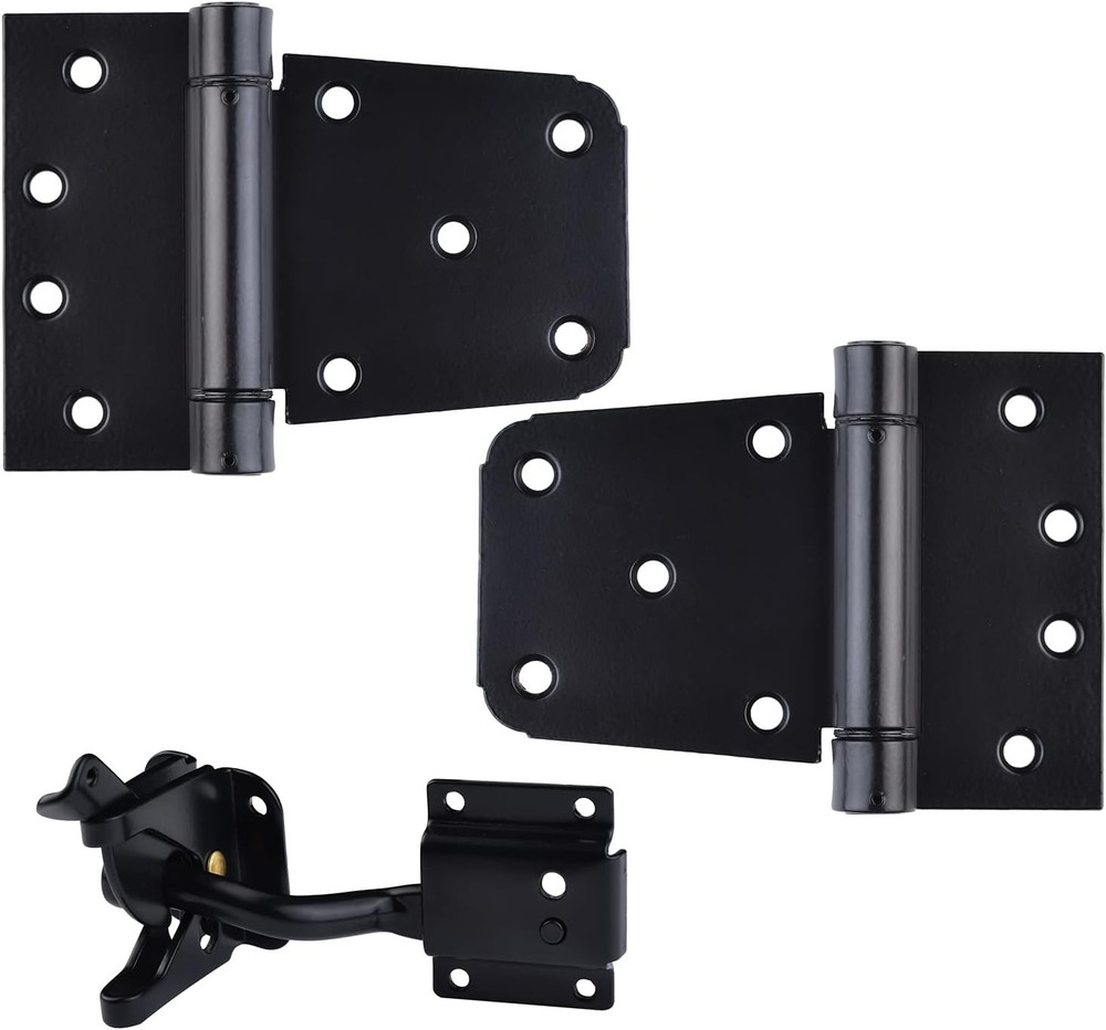 Self-Closing Gate Hardware Kit,1 Pack Self-locking Latch and 2 Black