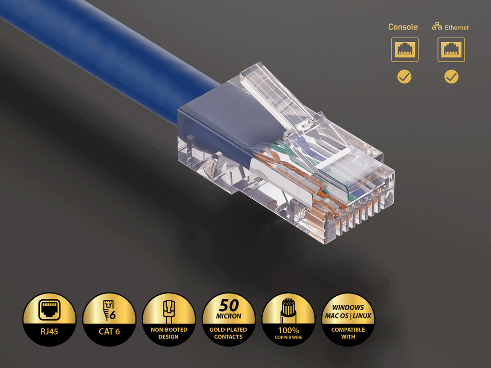 50ft Cat6 UTP Non-Booted Ethernet Network Patch Cable 24AWG Bare Copper, Blue