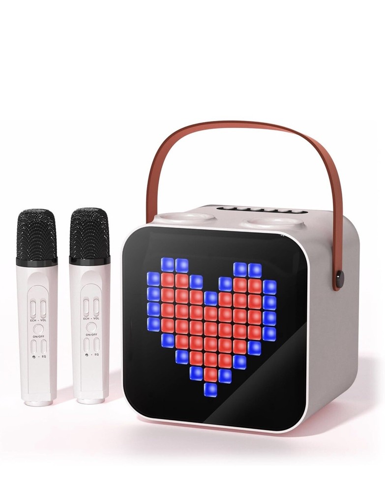 Portable Karaoke Machine with 2 Wireless Microphones Bluetooth Record