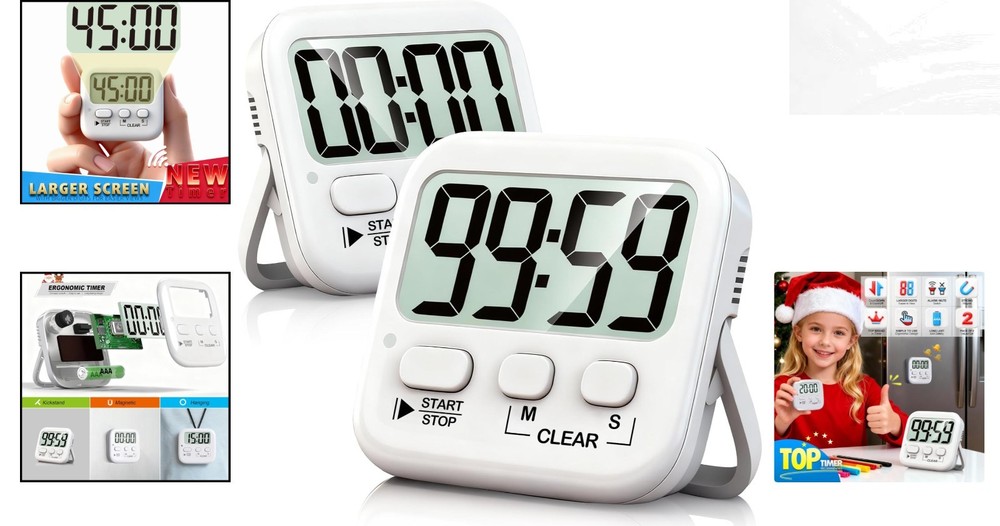 Magnetic Digital Timer Set - 2 Pack with Large Display for Cooking and Studying