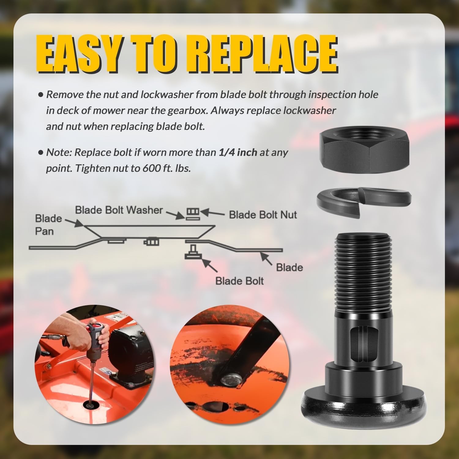 2PCS Rotary Cutter Blade Bolt Kit 63607, Includes 2 Bolts, 2 Nuts, and 2 Washers