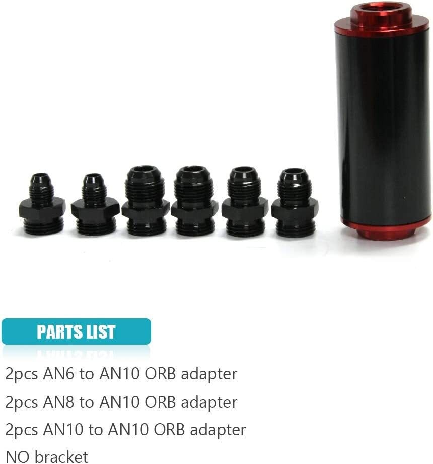 High Flow Inline Fuel Filter 100 Micron Cleanable 6AN 8AN 10AN Adapter Universal