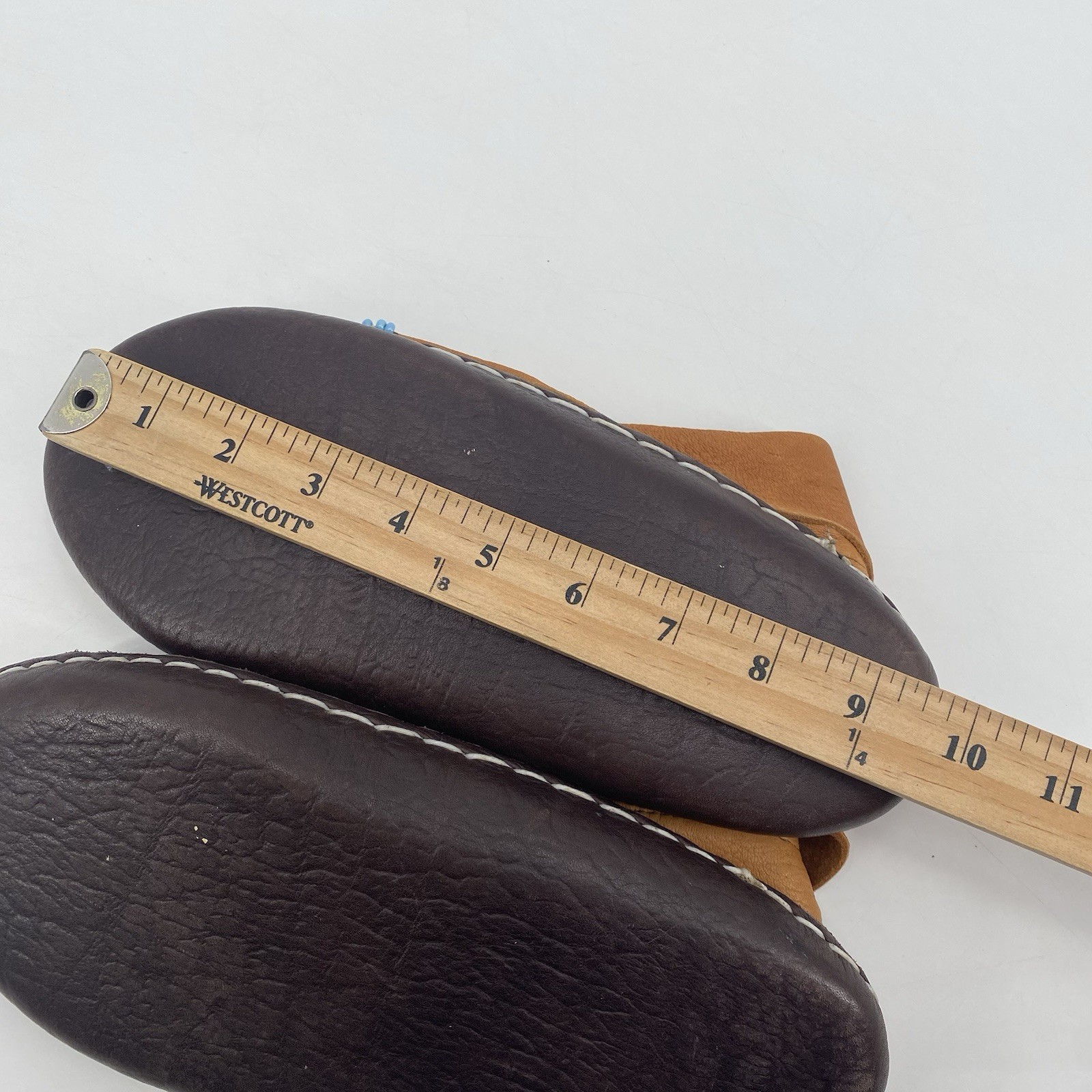 Brown Leather Handmade Center Seam Moccasins Native American Adult Beadwork