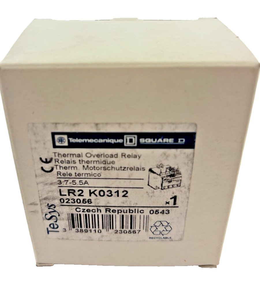SQUARE D LR2K0312 THERMAL OVERLOAD RELAY 3.7-5.5A