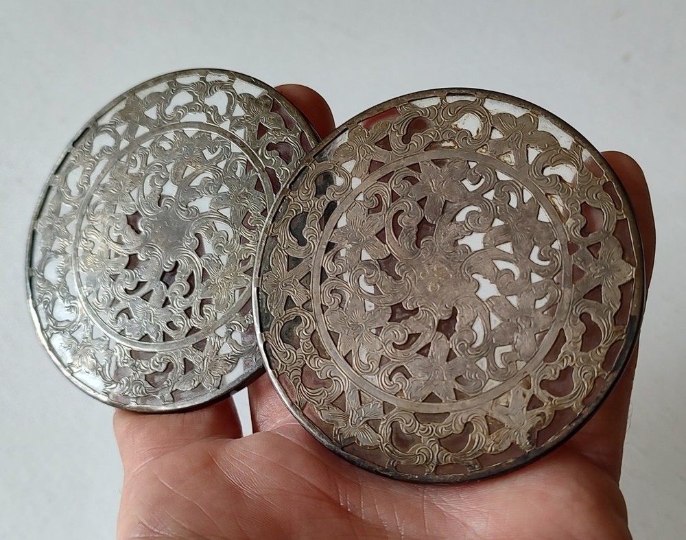 Vintage Webster EPCA Silver Plate and Glass Coasters