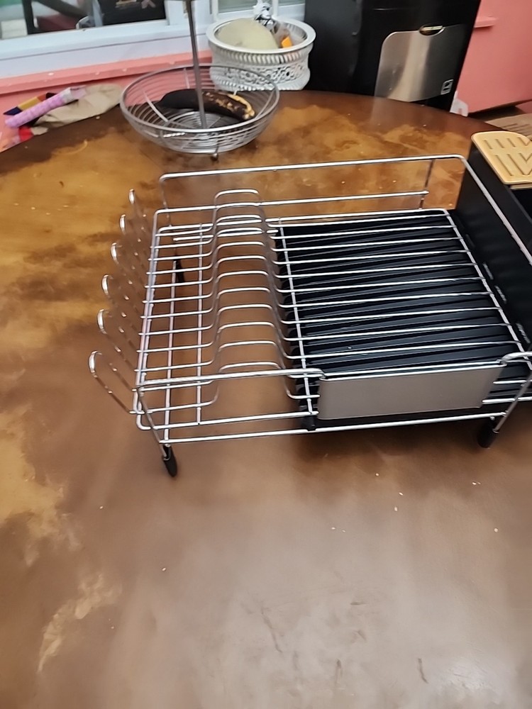 Aluminum Dish Drying Rack Black Silver Expandable